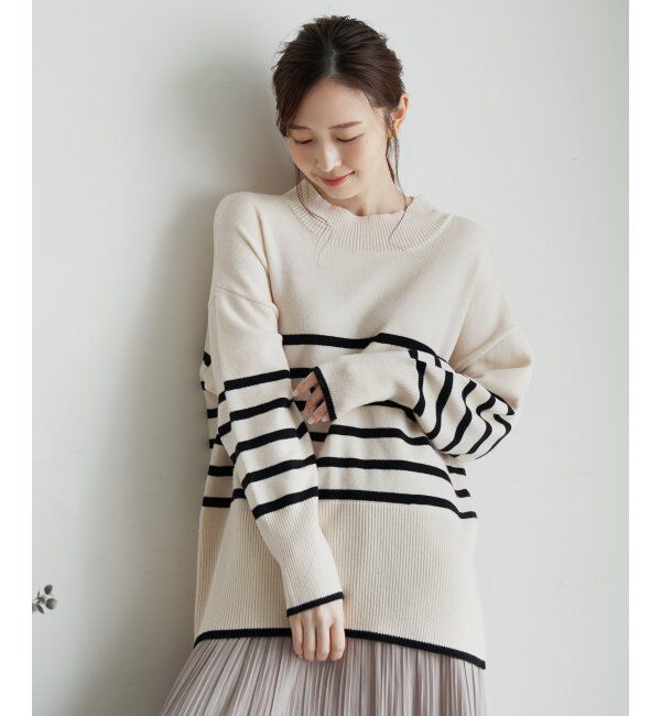 ikka「バックスリットボーダーニットプルオーバー」|ニット・セーター|