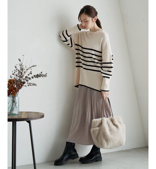 ikka「バックスリットボーダーニットプルオーバー」|ニット・セーター|