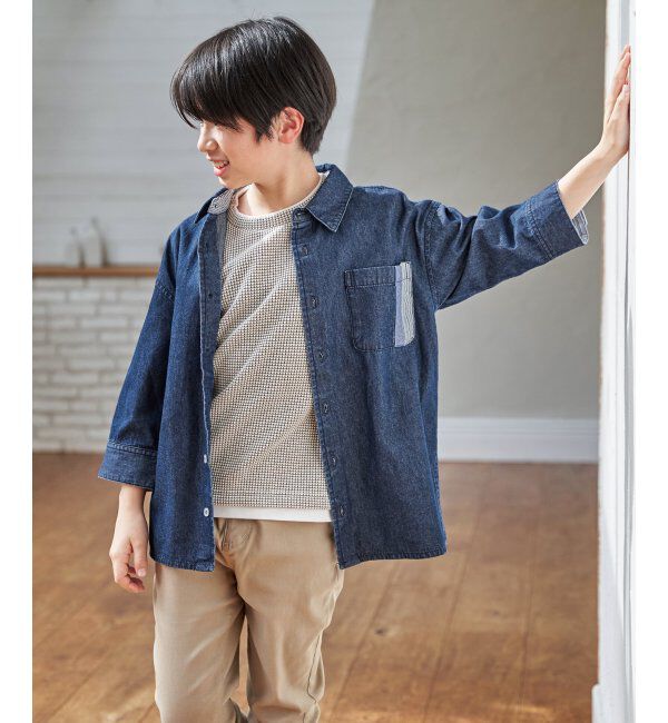 ikka kids「【親子コーデ】リネンライク7分袖2WAYシャツ（110~160cm）」|シャツ・ブラウス|