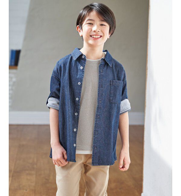 ikka kids「【親子コーデ】リネンライク7分袖2WAYシャツ（110~160cm）」|シャツ・ブラウス|