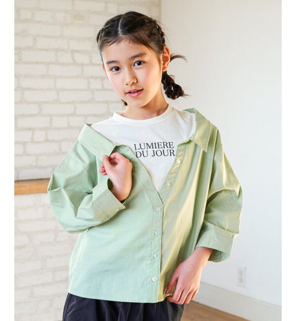 ikka kids「【親子コーデ】ロゴTドッキングドッキングブラウス（120~160cm）」|シャツ・ブラウス|グリーン