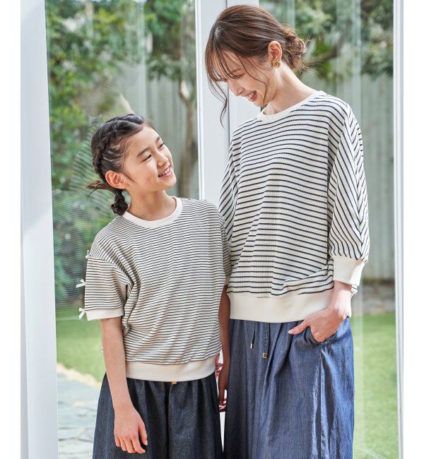 ikka kids「【親子コーデ】 フライス袖リボンドルマンプルオーバー (120cm~160cm)」|Tシャツ・カットソー|