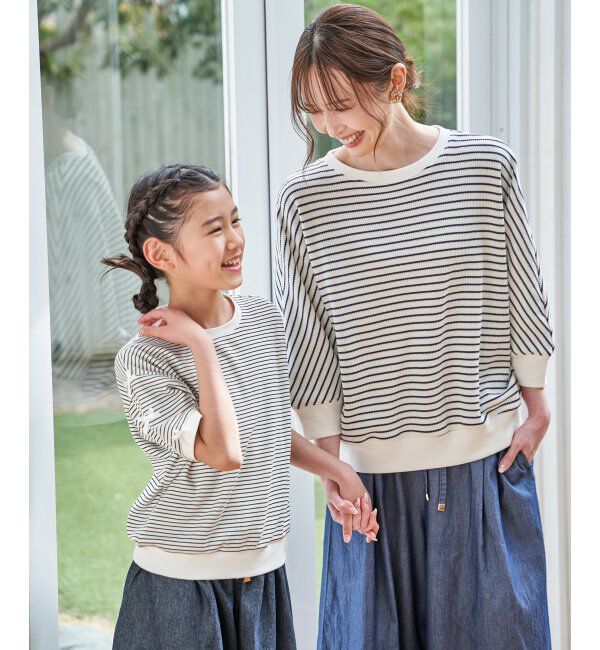 ikka kids「【親子コーデ】 フライス袖リボンドルマンプルオーバー (120cm~160cm)」|Tシャツ・カットソー|
