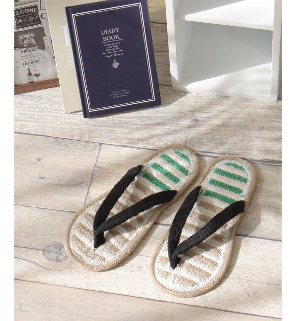 Lbc with Life「ボーダー柄コットンサンダル」|ルームシューズ|ベージュ