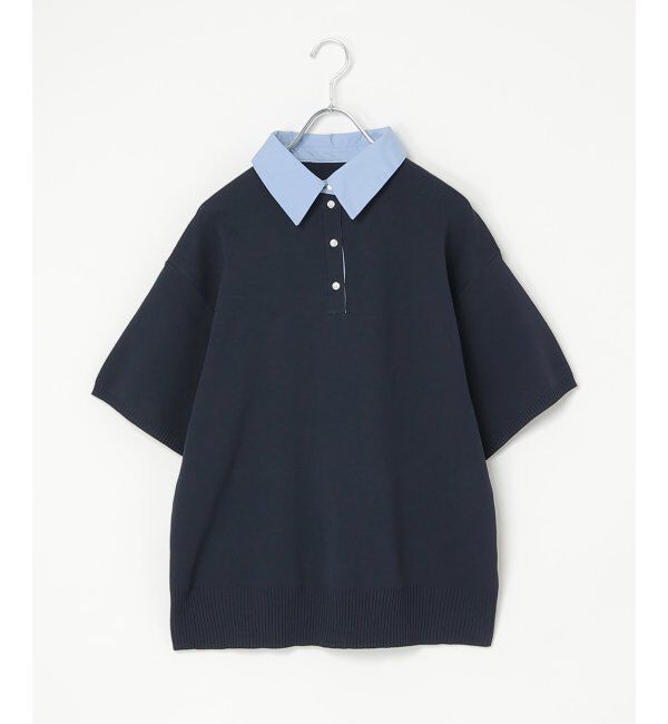 VENCE share style「シャツ襟 半袖ポロニット」|シャツ・ブラウス|ネイビーブルー