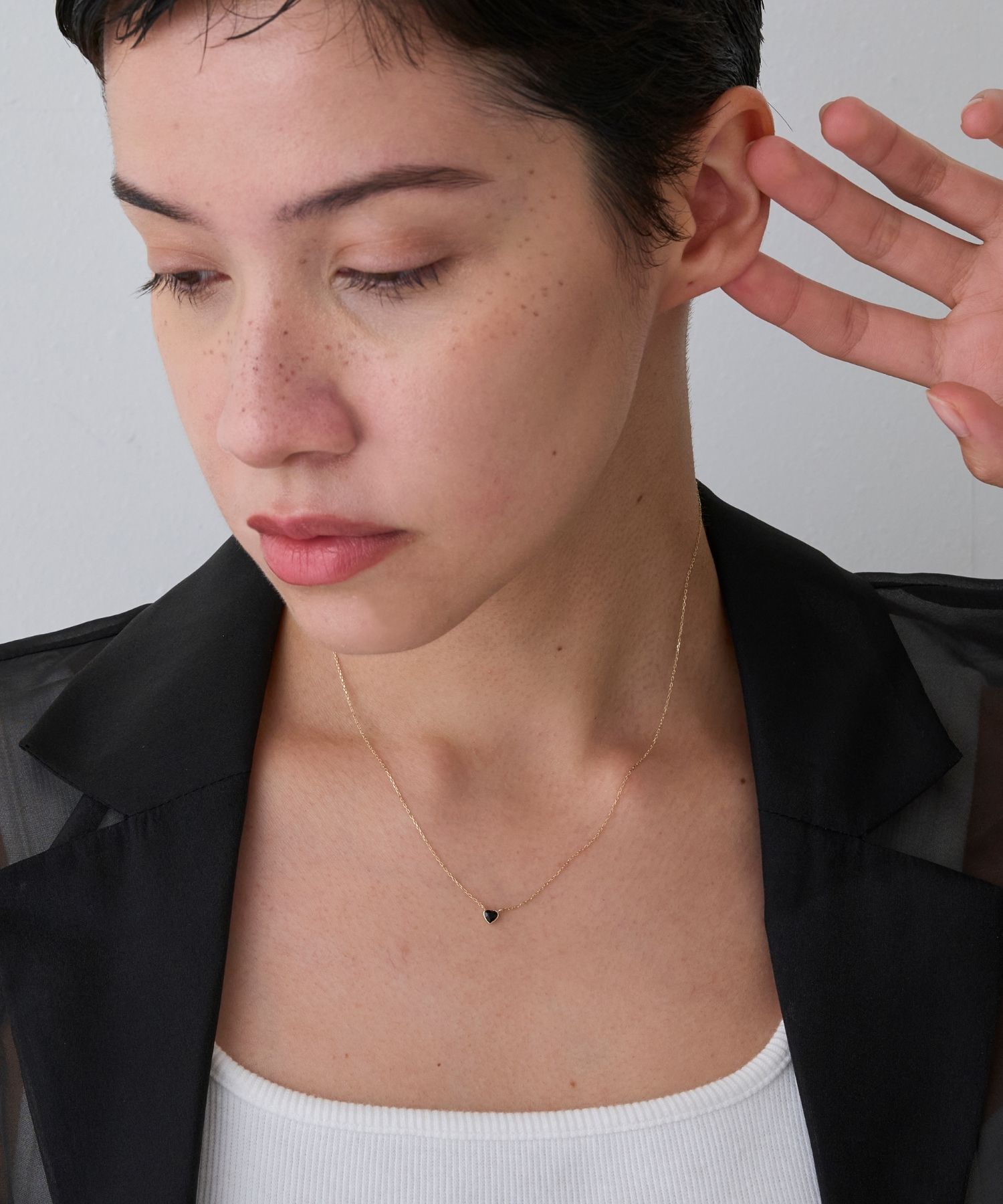 JUPITER「【K10】ハートモチーフ天然石ネックレス/オニキス/<全長約36+3cm調整可能>」|ネックレス|