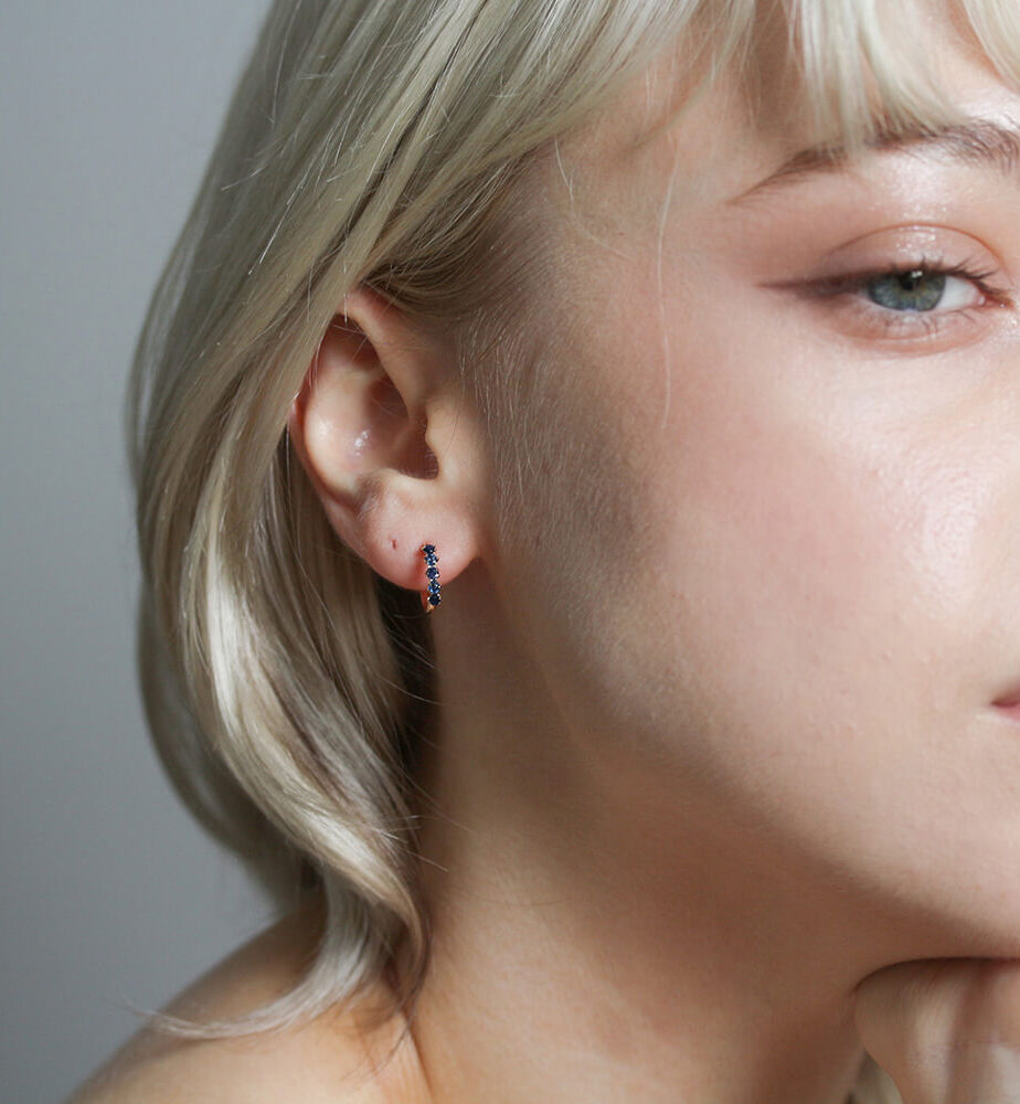  「サファイア スナップ フープ ピアス  | K10YG」|ピアス|