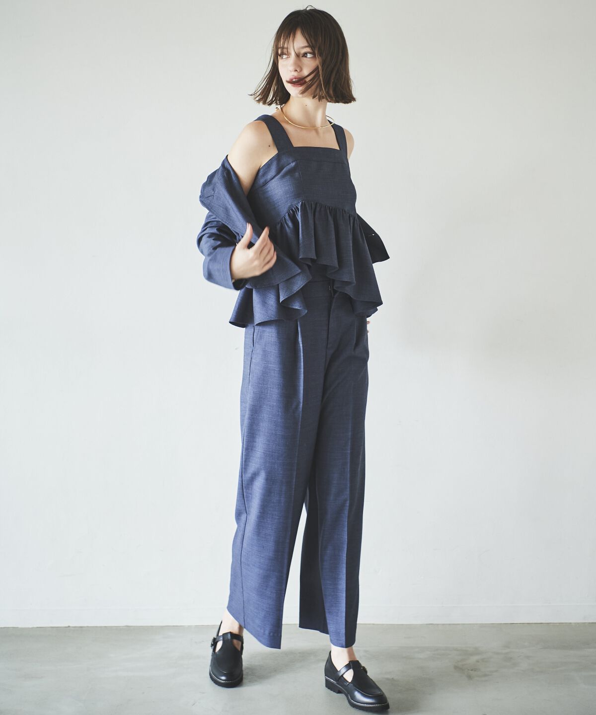 アンドクチュール「シャンブレーペプラムキャミブラウス」|シャツ・ブラウス|