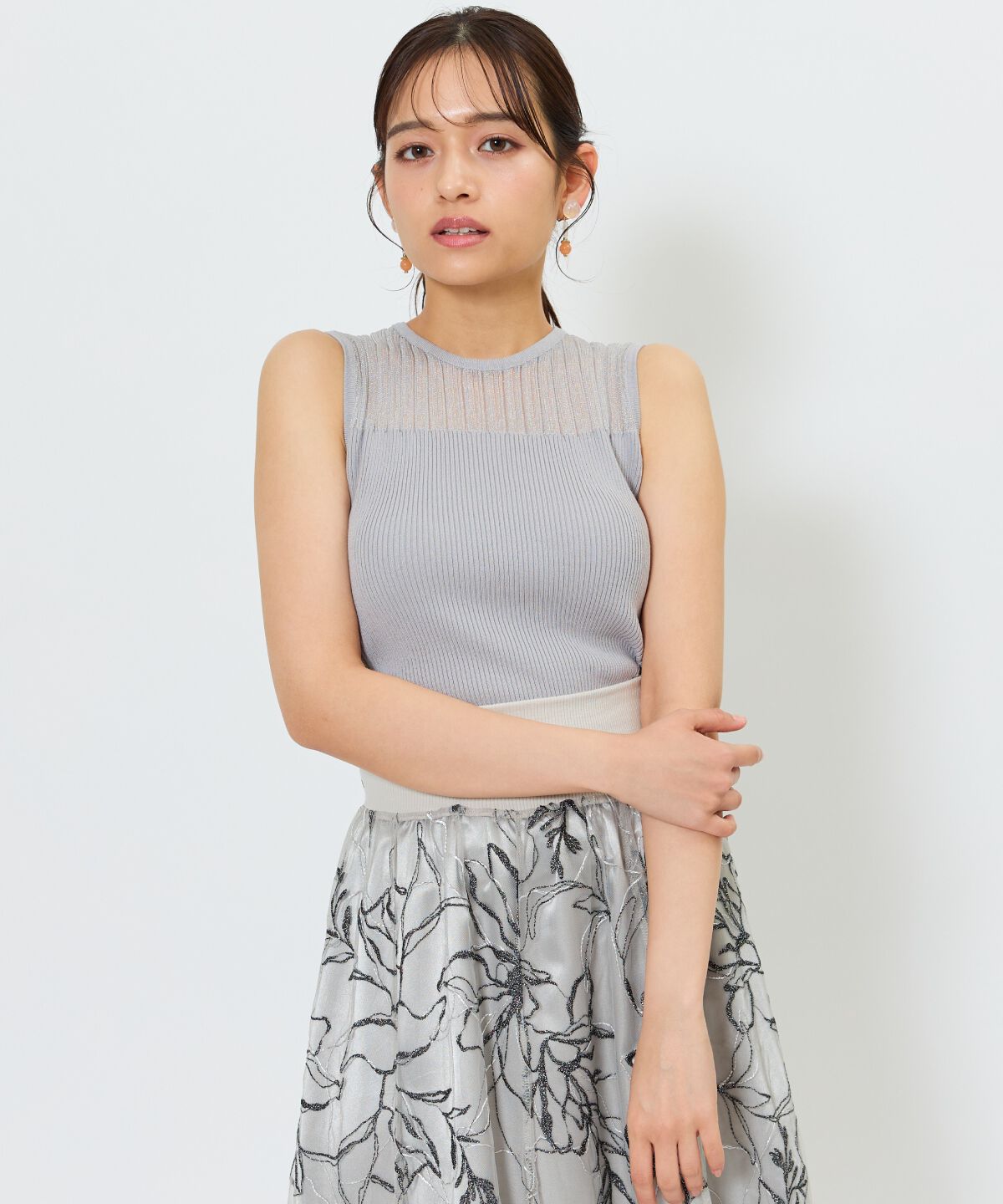 アンドクチュール「シアー切替ノースリトップス」|ニット・セーター|