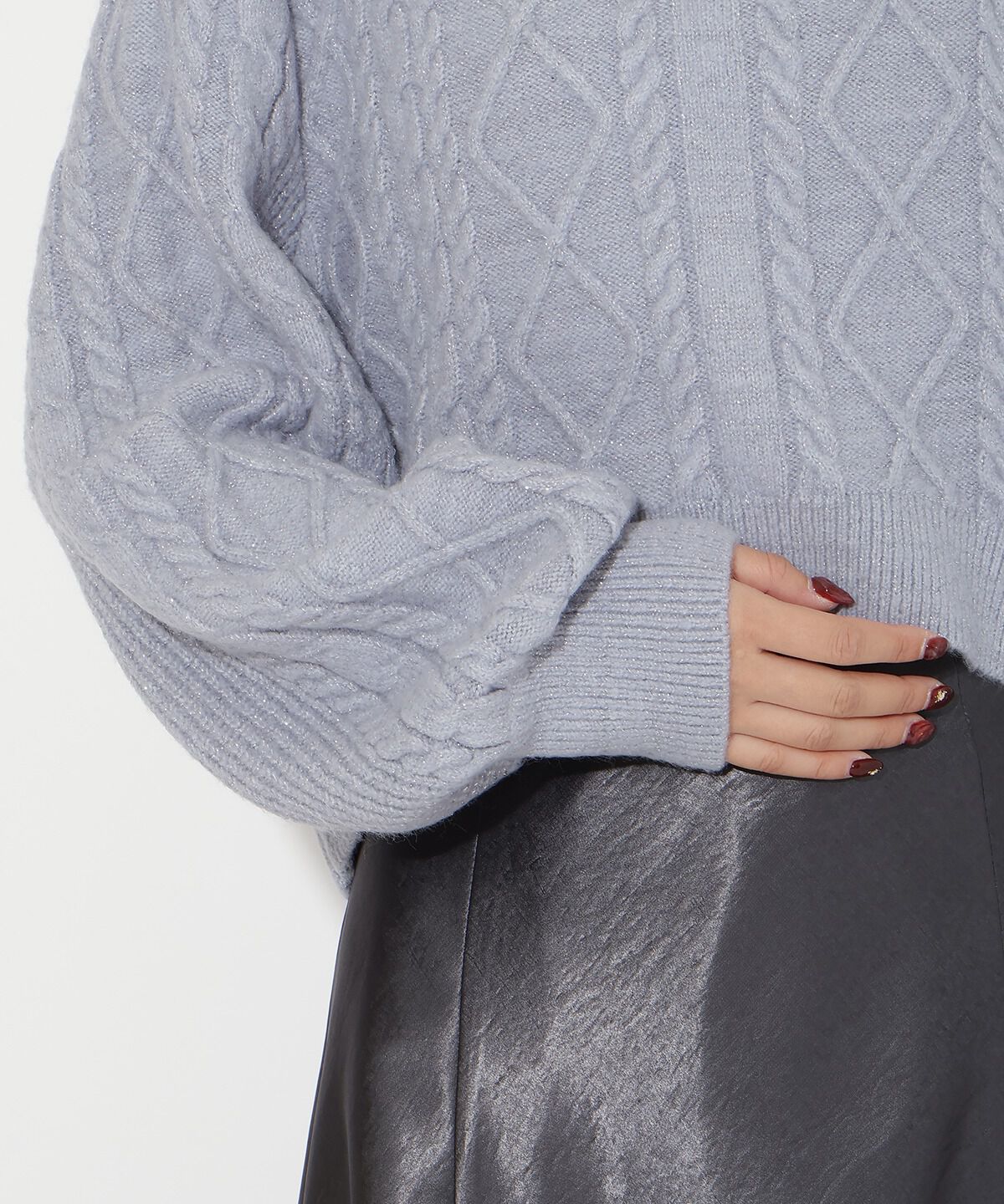 アンドクチュール「ラメケーブルタートルニットプルオーバー」|ニット・セーター|