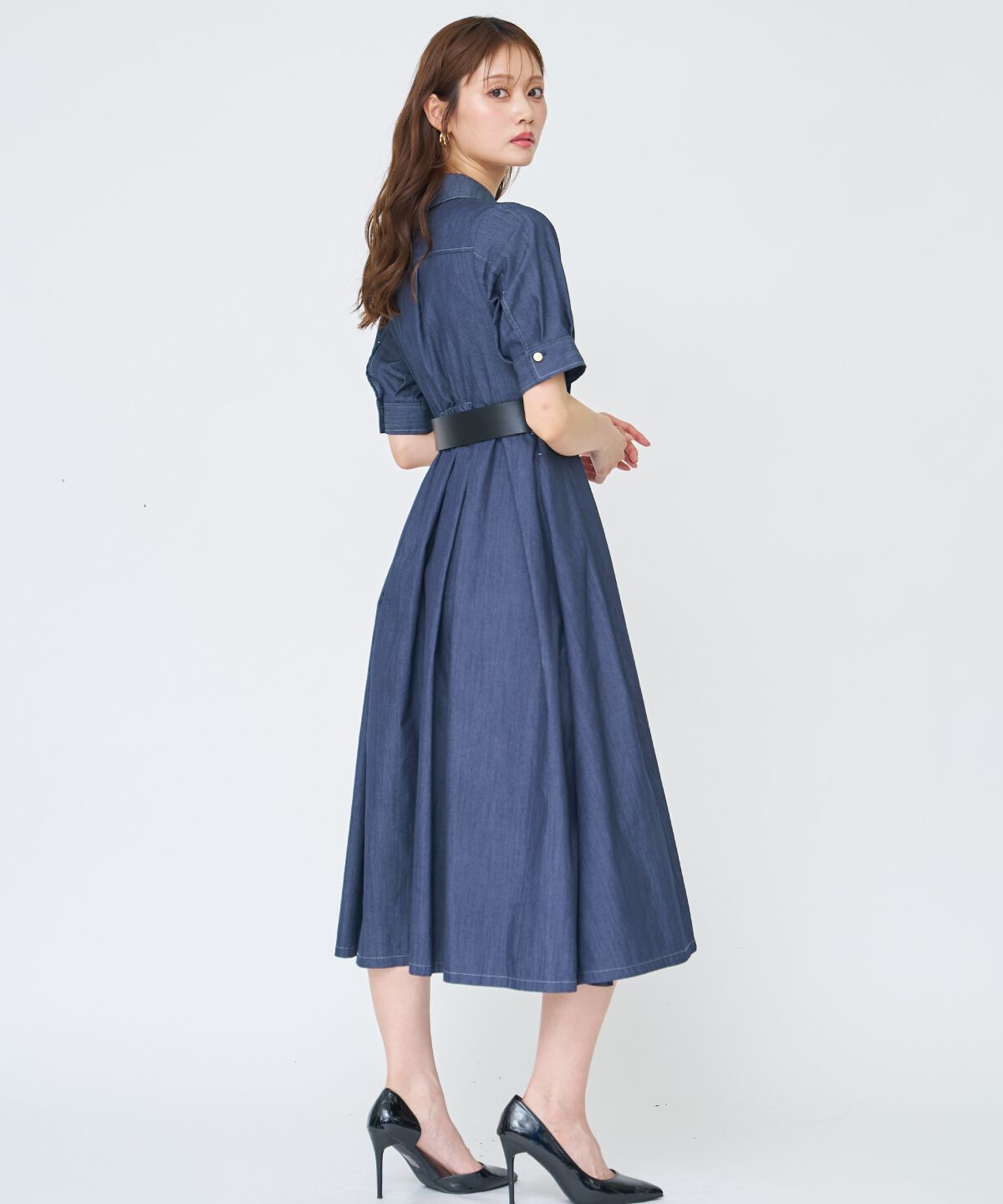 アンドクチュール「ベルト付き５分袖デニムワンピース」|ワンピース|