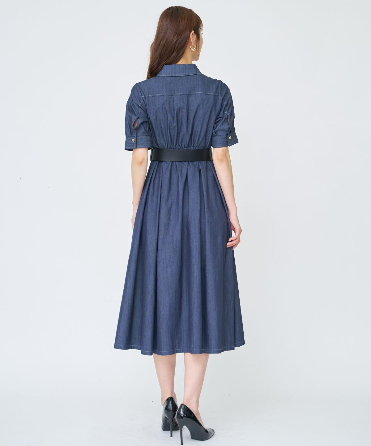 アンドクチュール「ベルト付き５分袖デニムワンピース」|ワンピース|