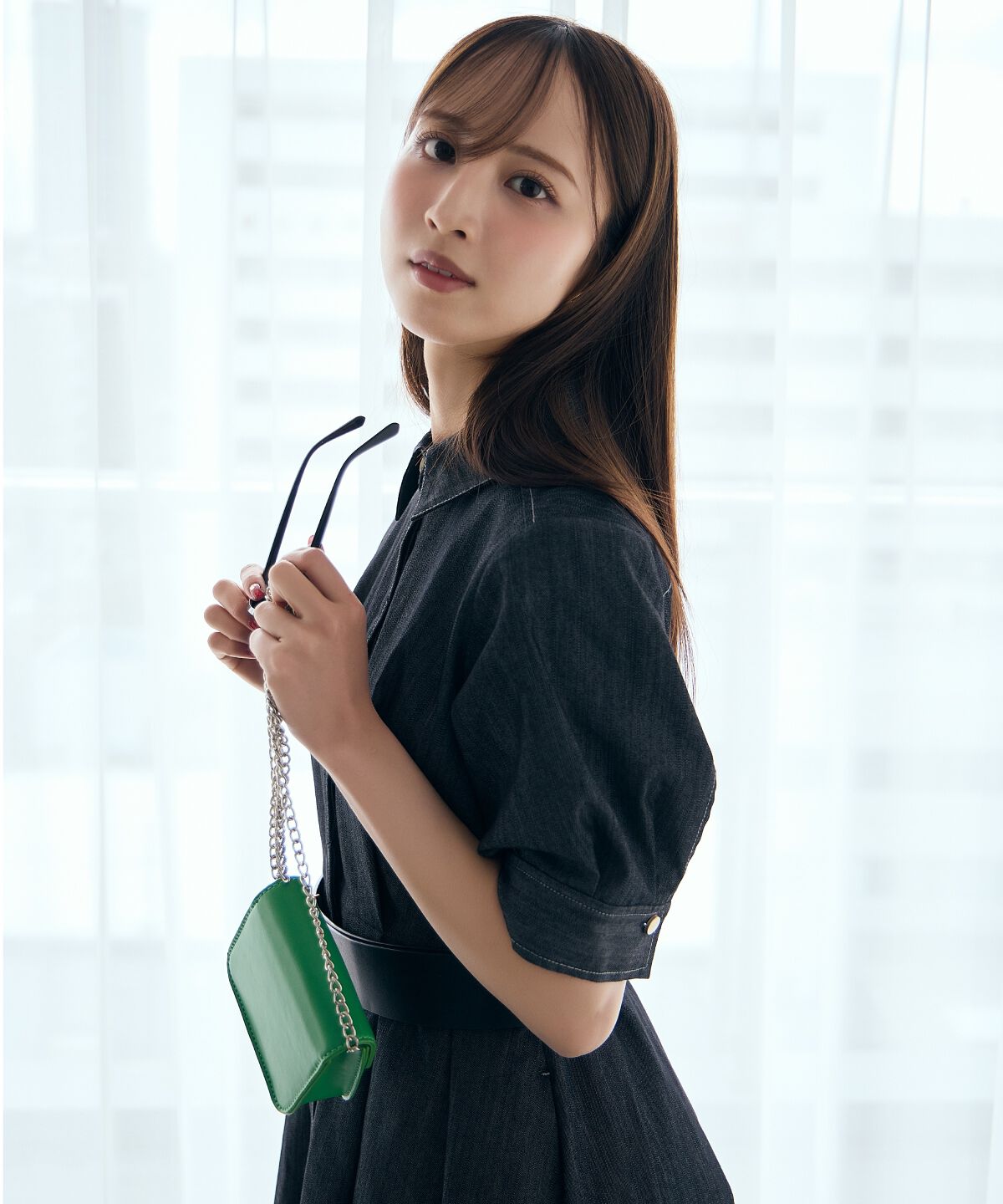 アンドクチュール「ベルト付き５分袖デニムワンピース」|ワンピース|