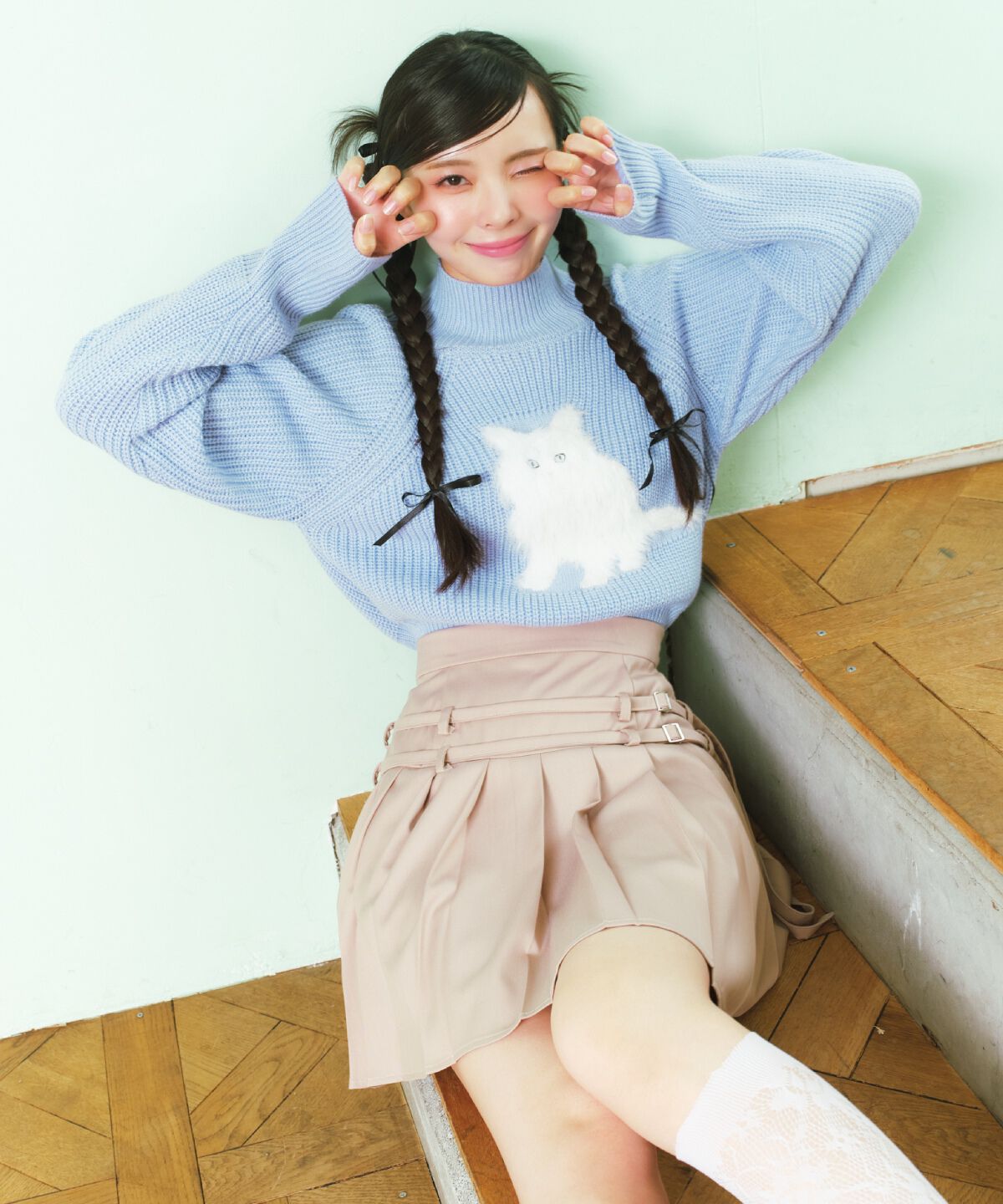 REDYAZEL「ダブルベルトプリーツミニスカート」|フレア|