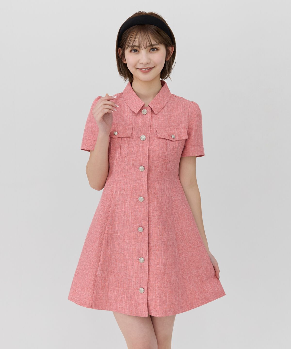 REDYAZEL「エンブレムボタンシャツワンピース」|ワンピース|レッド