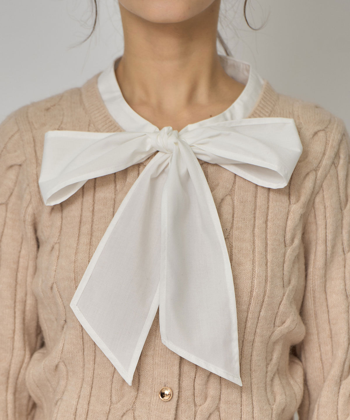 REDYAZEL「ボウタイケーブルニットプルオーバー」|ニット・セーター|