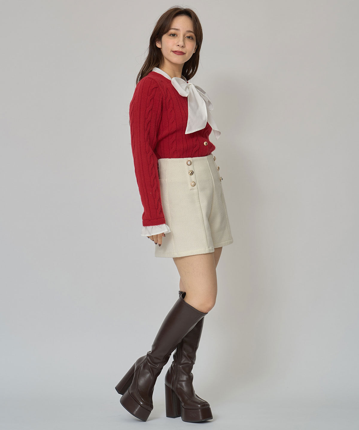 REDYAZEL「ボウタイケーブルニットプルオーバー」|ニット・セーター|