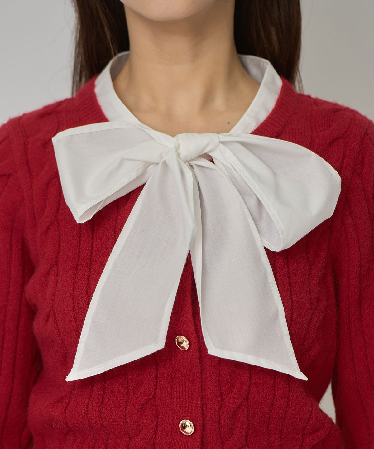 REDYAZEL「ボウタイケーブルニットプルオーバー」|ニット・セーター|