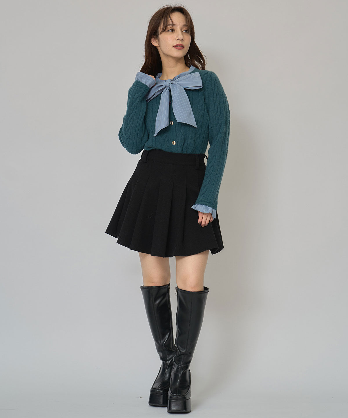 REDYAZEL「ボウタイケーブルニットプルオーバー」|ニット・セーター|