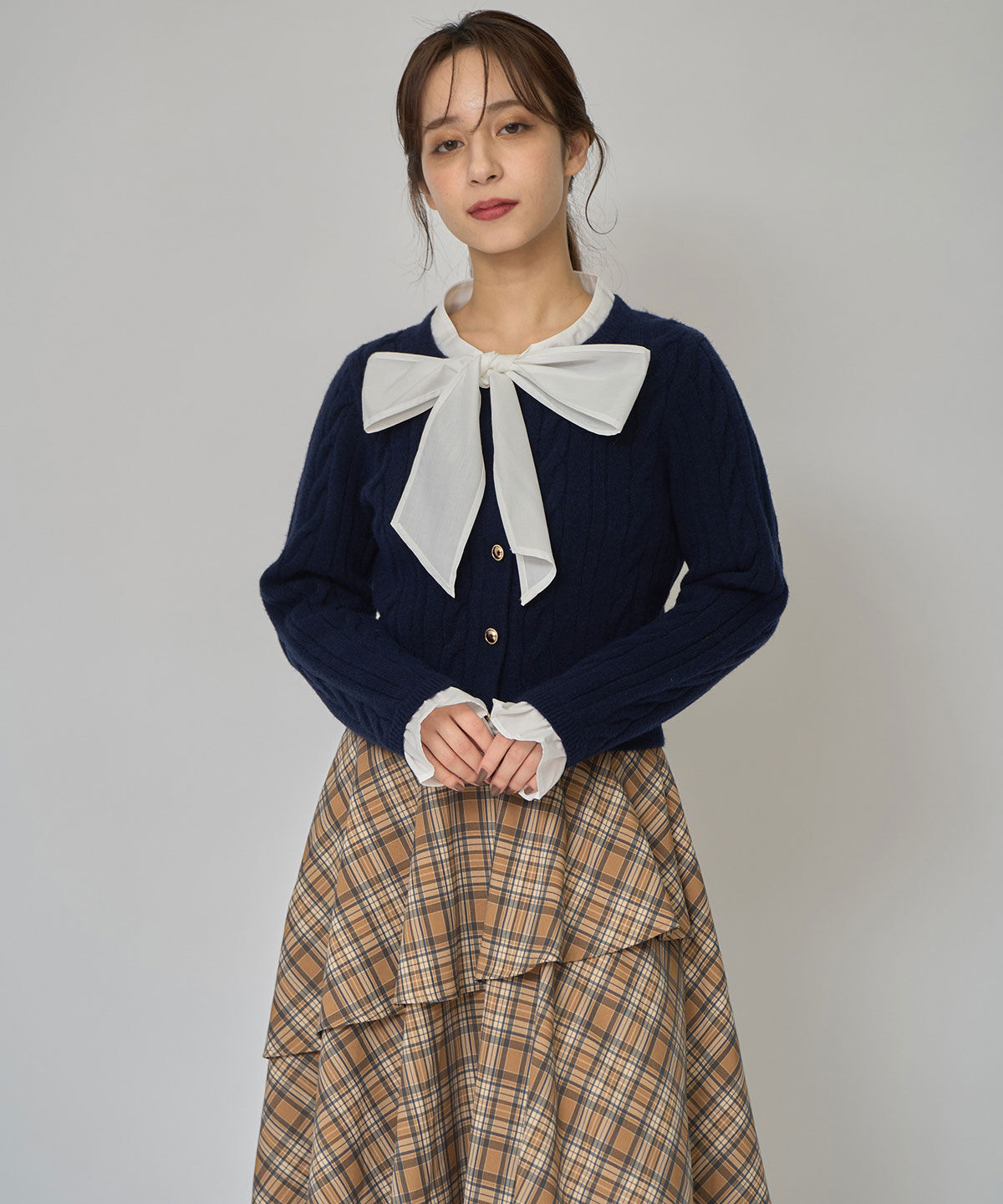 REDYAZEL「ボウタイケーブルニットプルオーバー」|ニット・セーター|