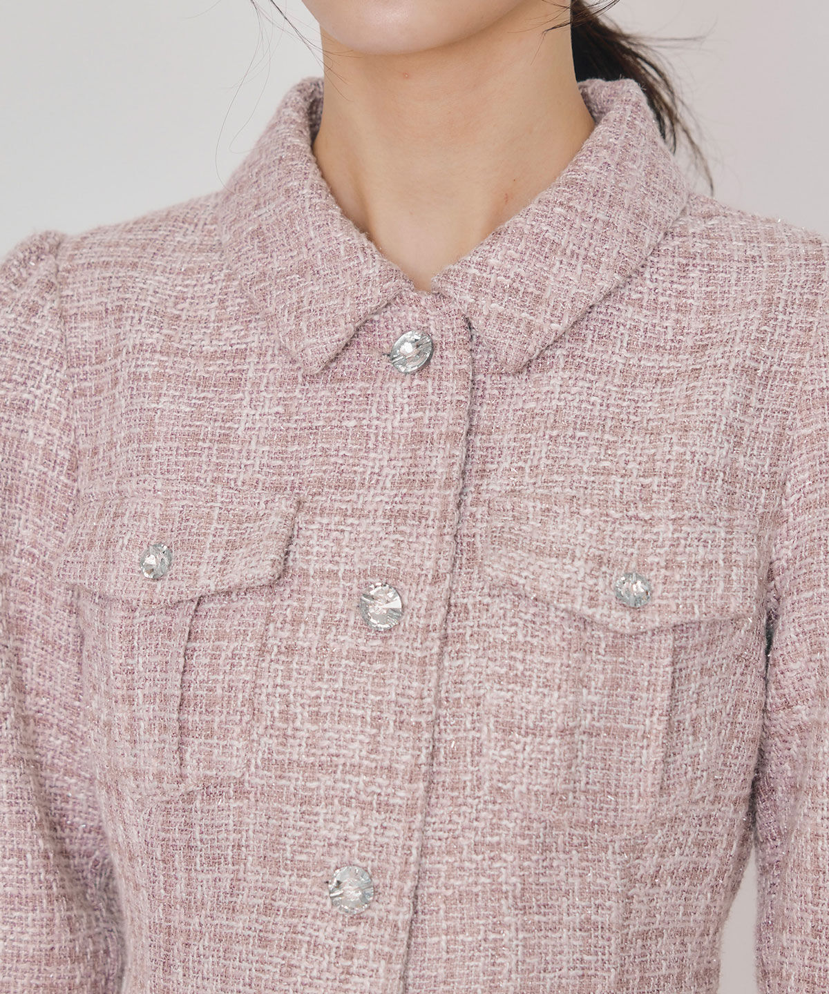 REDYAZEL「ビジューボタンファンシーツイードシャツミニワンピース」|ワンピース|