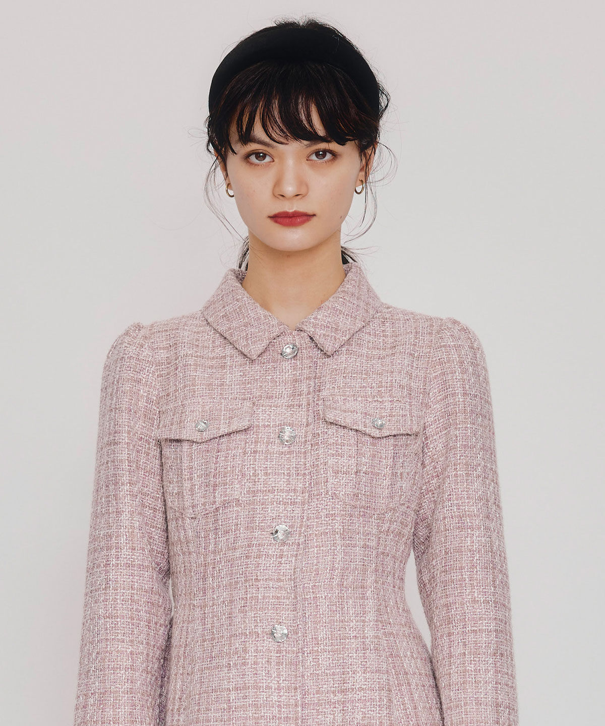 REDYAZEL「ビジューボタンファンシーツイードシャツミニワンピース」|ワンピース|