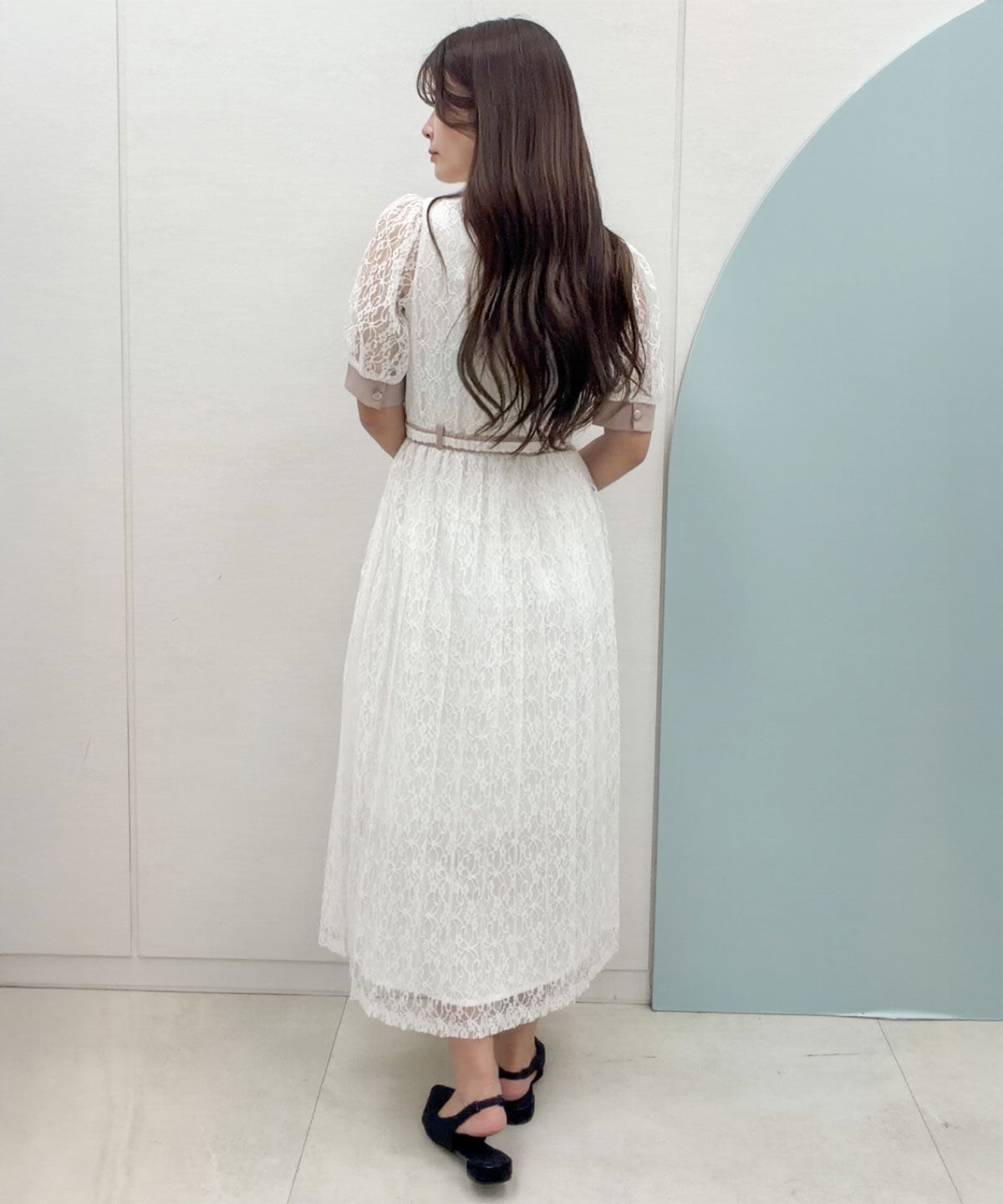 REDYAZEL「レースバイカラープリーツロングワンピース」|ワンピース|