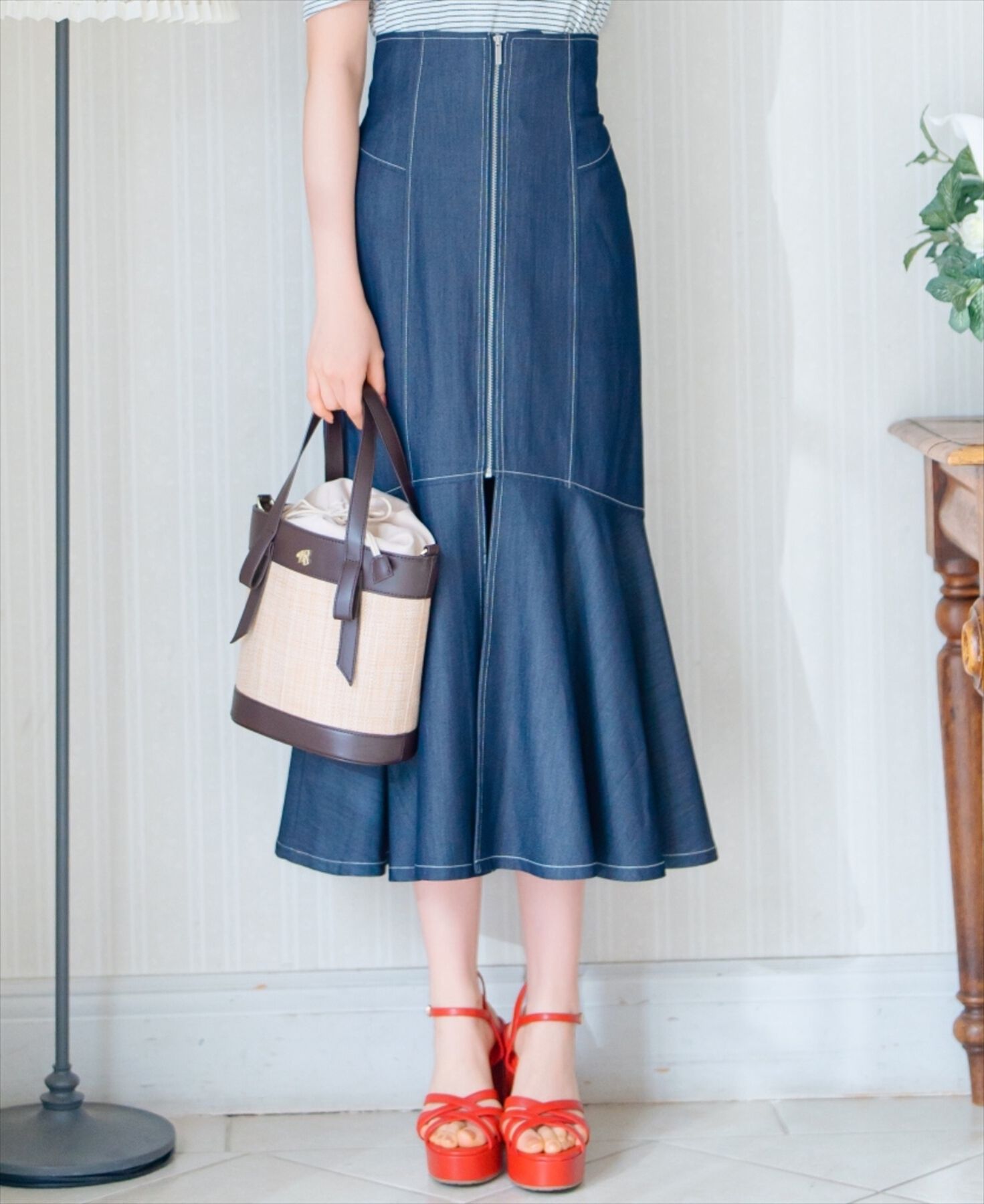 WILLSELECTION「ZIPデザインスリットマーメイドスカート」|フレア|ネイビー