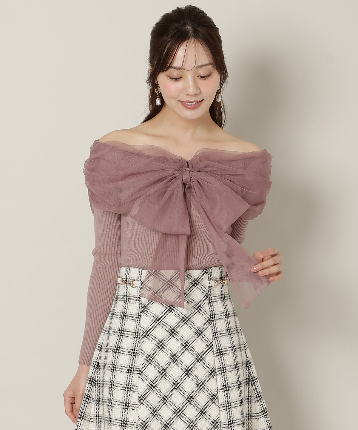 WILLSELECTION「リボンチュールレイヤードリブニット」|ニット・セーター|