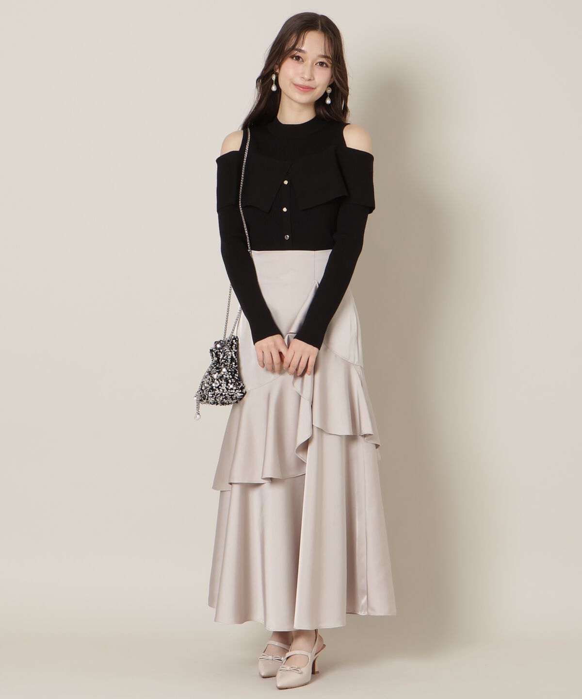 WILLSELECTION「アシメラッフルサテンスカート」|フレア|