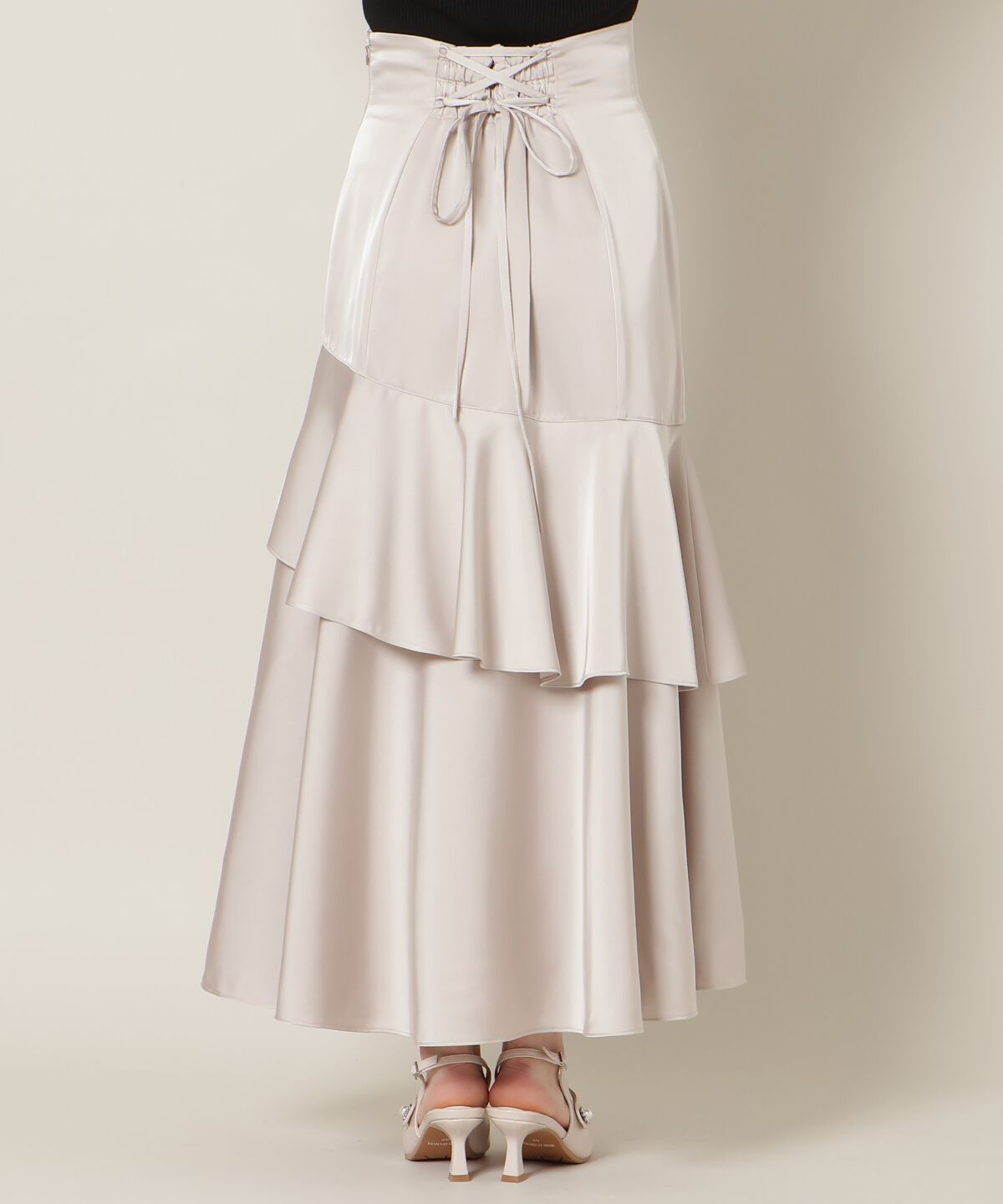 WILLSELECTION「アシメラッフルサテンスカート」|フレア|