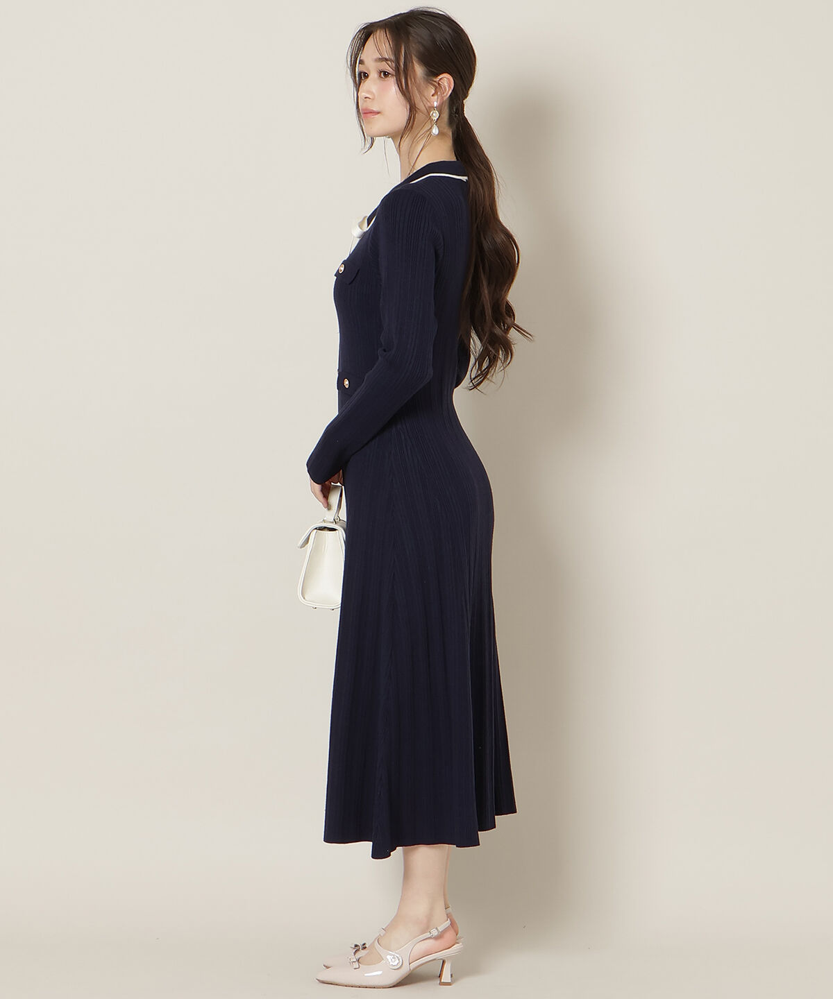 WILLSELECTION「フロントボタンリボンタイニットワンピース」|ワンピース|