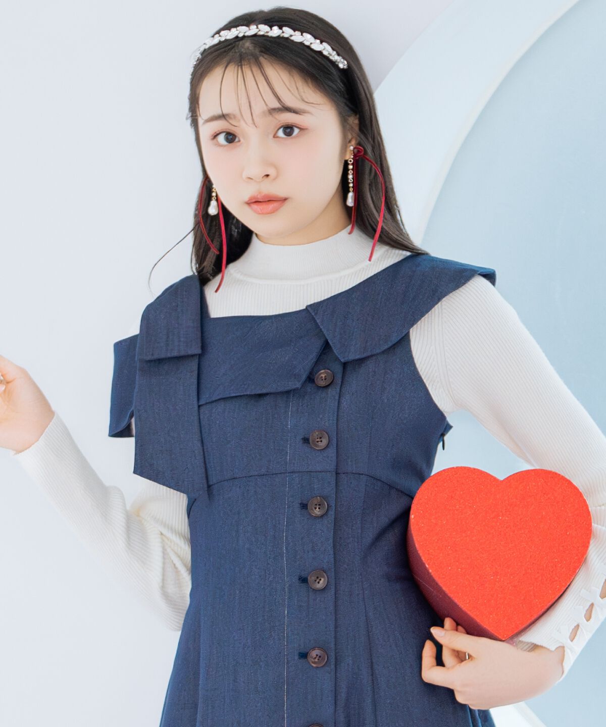 WILLSELECTION「アシンメトリーリボンショルダーワンピース」|ジャンパースカート|