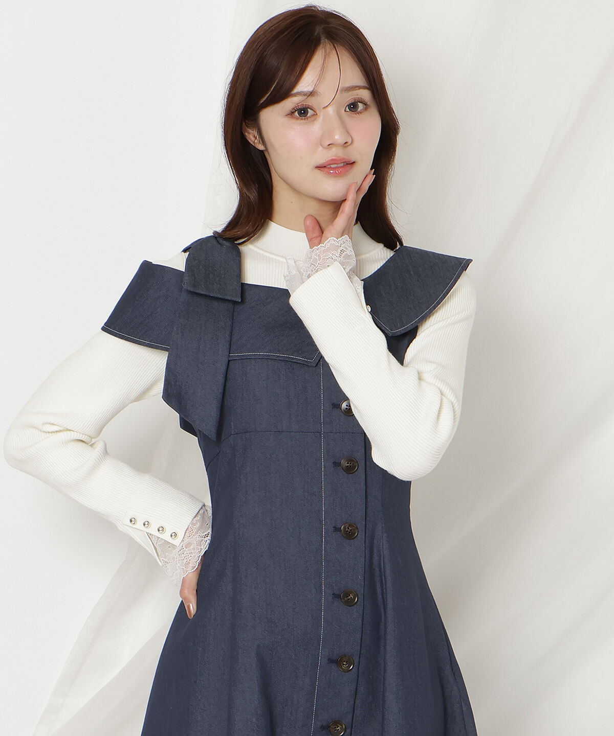 WILLSELECTION「アシンメトリーリボンショルダーワンピース」|ジャンパースカート|