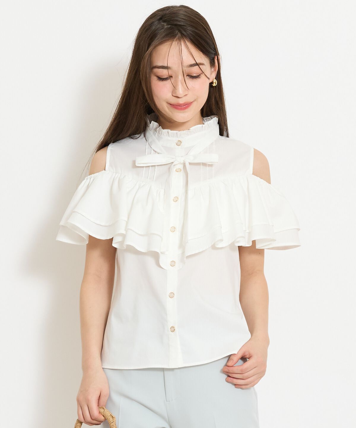 WILLSELECTION「スタンドフリル２WAYスリーブブラウス」|シャツ・ブラウス|