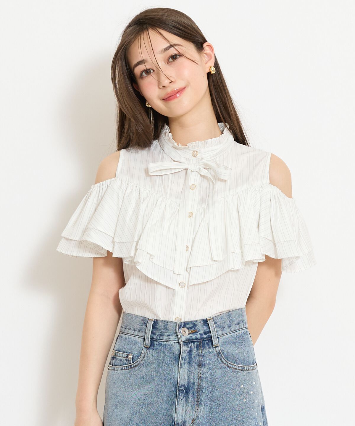 WILLSELECTION「スタンドフリル２WAYスリーブブラウス」|シャツ・ブラウス|