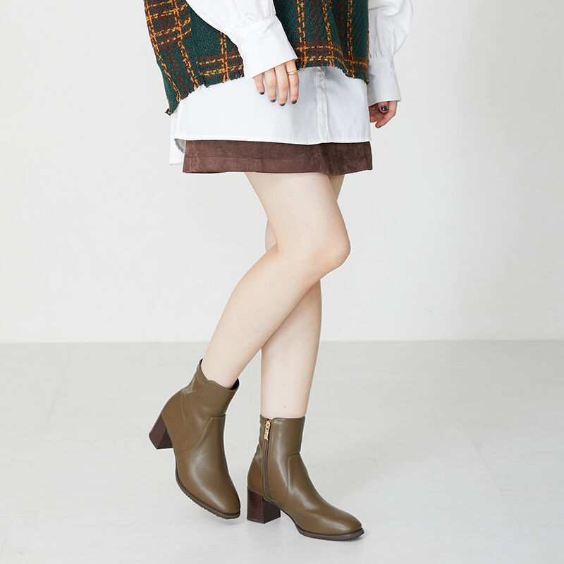 ORiental TRaffic「【 美脚 】 チャンキー ヒール ミドル ブーツ/31408 ヒール6ｃｍ 太ヒール 定番人気」|ショートブーツ|