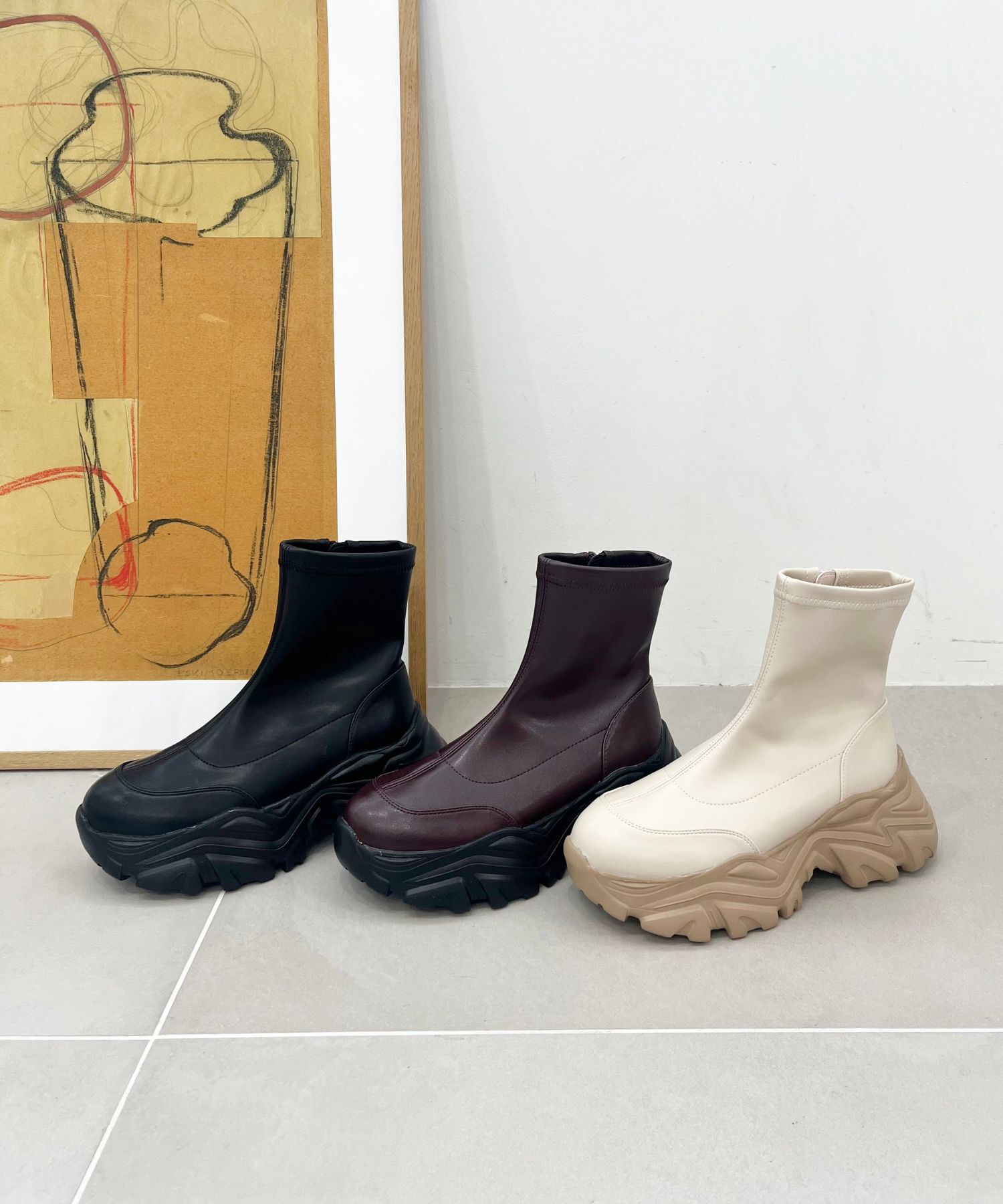 ORiental TRaffic「【 軽量 ・ 厚底 】 スニーカーソール ショートブーツ /41412 ストレッチ 美脚」|スニーカー|