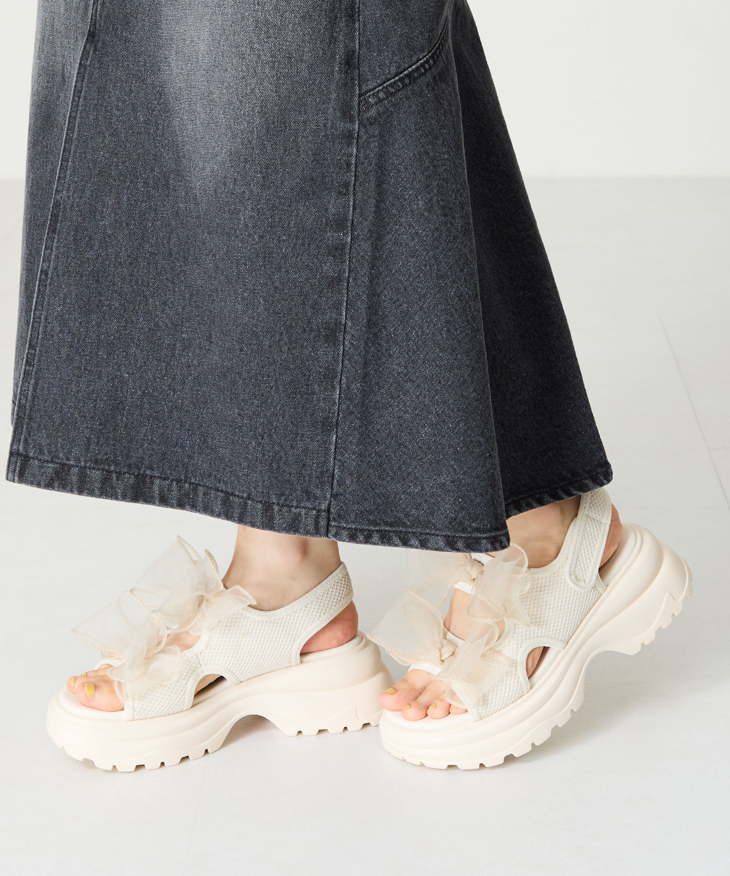 ORiental TRaffic「●2025春夏新作●ボリュームチュールリボン厚底サンダル/51237 厚底 リボン チュール 人気 トレンド」|サンダル|