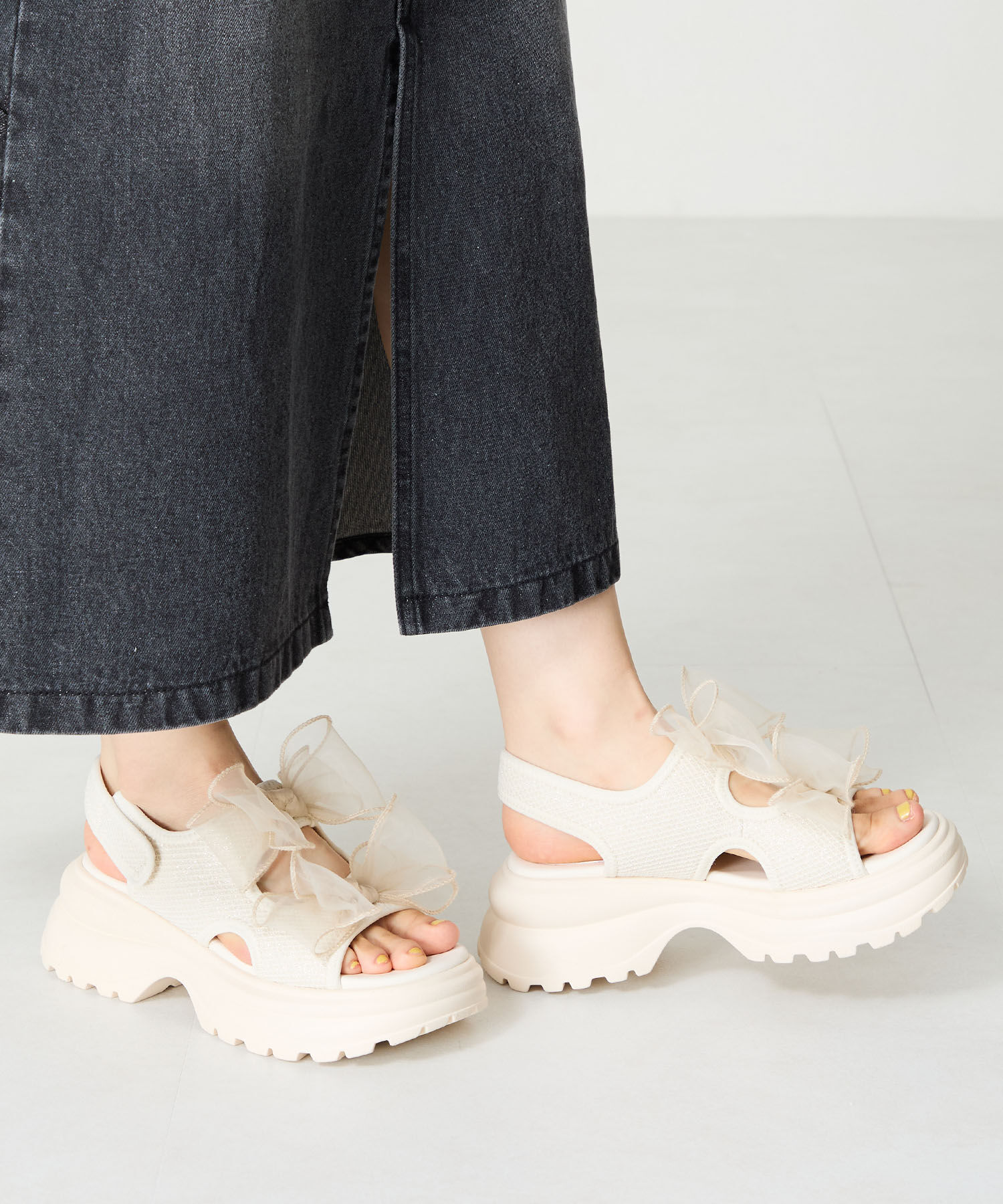 ORiental TRaffic「●2025春夏新作●ボリュームチュールリボン厚底サンダル/51237 厚底 リボン チュール 人気 トレンド」|サンダル|