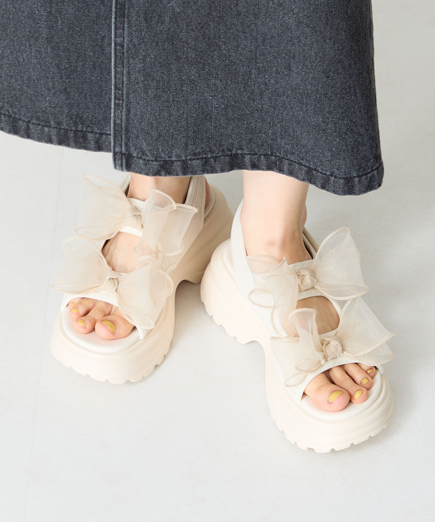 ORiental TRaffic「●2025春夏新作●ボリュームチュールリボン厚底サンダル/51237 厚底 リボン チュール 人気 トレンド」|サンダル|