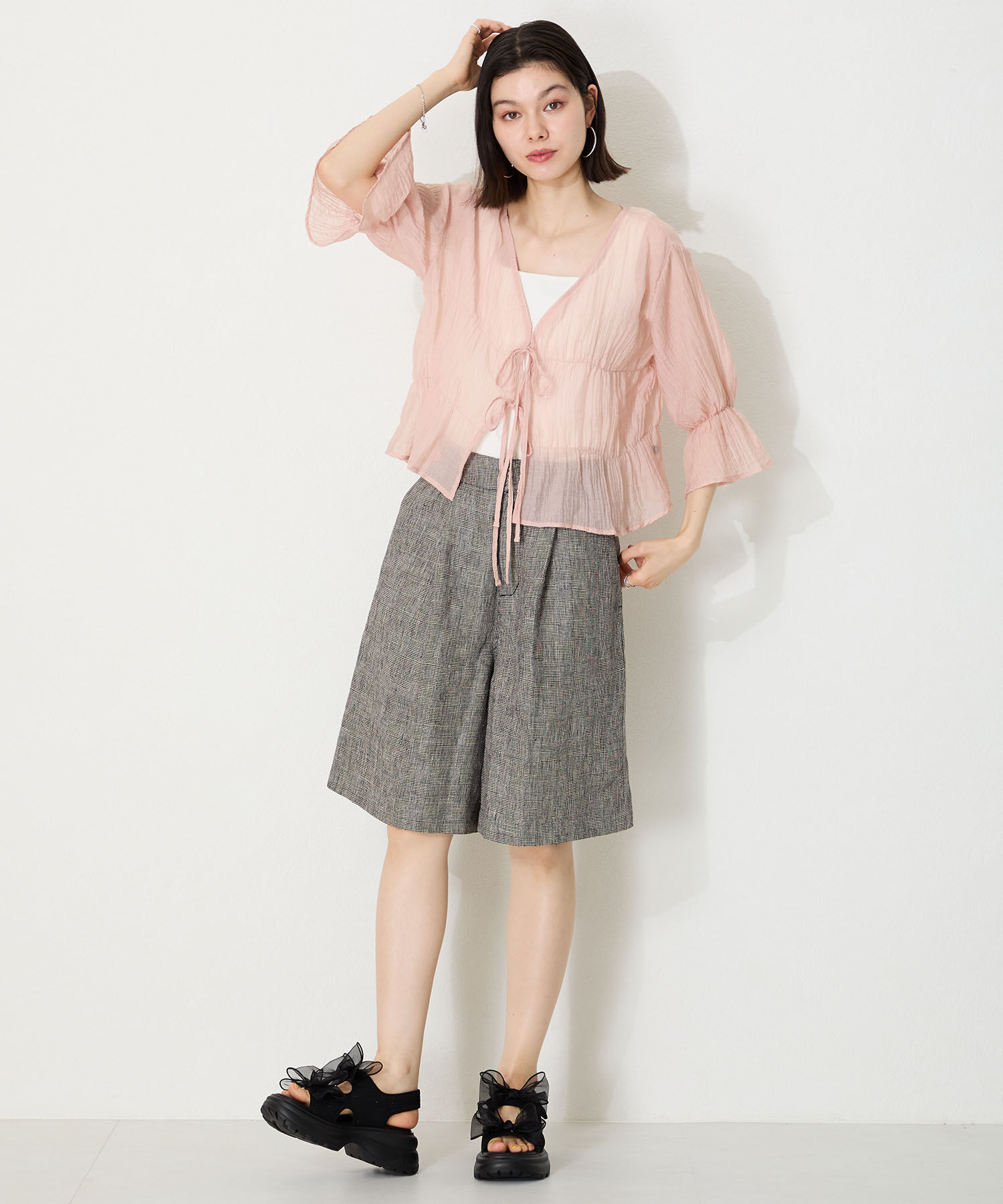 ORiental TRaffic「●2025春夏新作●ボリュームチュールリボン厚底サンダル/51237 厚底 リボン チュール 人気 トレンド」|サンダル|