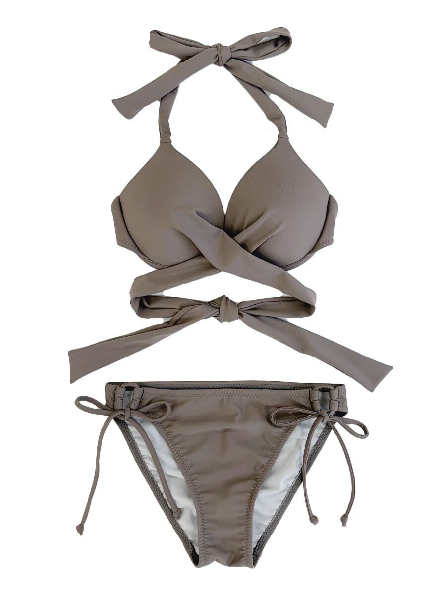 PEAK&PINE「【新作水着】無地クロッシーワイヤースタイルアップビキニ【Gカップ】」|ビキニ|ブラウン