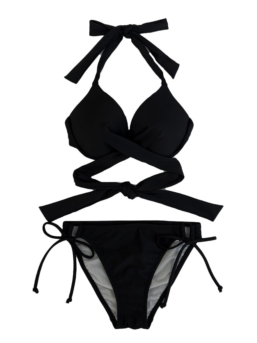 PEAK&PINE「【新作水着】無地クロッシーワイヤースタイルアップビキニ【Gカップ】」|ビキニ|ブラック