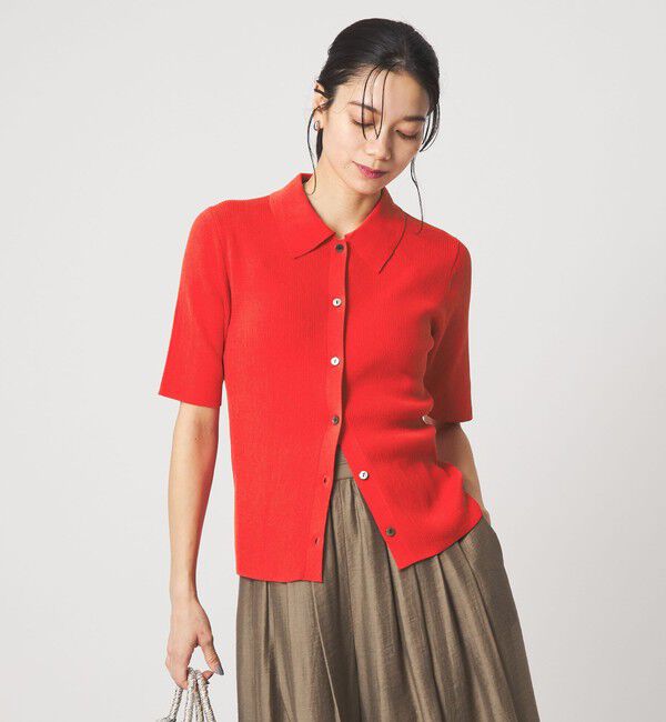 UNITED ARROWS green label relaxing「HIYOKE エリツキ リブ ニット マシンウォッシャブル UVカット 遮熱」|ニット・セーター|RED