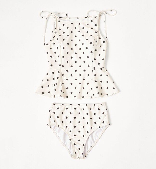 UNITED ARROWS green label relaxing「ハイネックWリボンフレア&ショーツ ドット柄 オフホワイト スイムウェア / 水着」|その他|