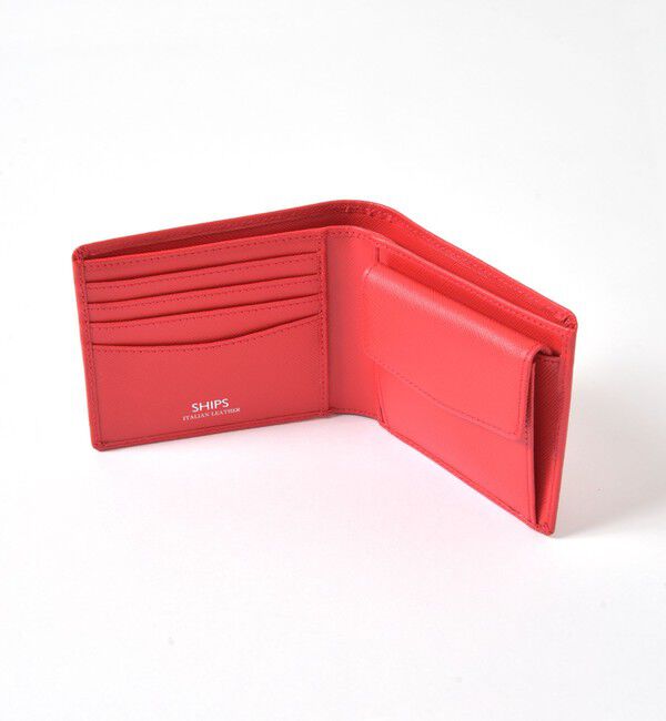 SHIPS「SHIPS:【SAFFIANO LEATHER】 イタリアンレザー 2つ折 財布」|財布|レッド