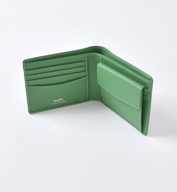 SHIPS「SHIPS:【SAFFIANO LEATHER】 イタリアンレザー 2つ折 財布」|財布|グリーン