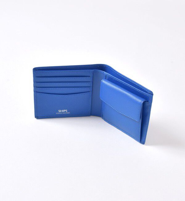 SHIPS「SHIPS:【SAFFIANO LEATHER】 イタリアンレザー 2つ折 財布」|財布|ブルー