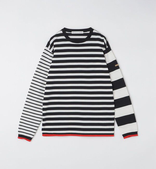 SHIPS「BATEAUX DE SHIPS: スーピマコットン 18ゲージ ボーダー クルーネック ニット」|ニット・セーター|ブラック